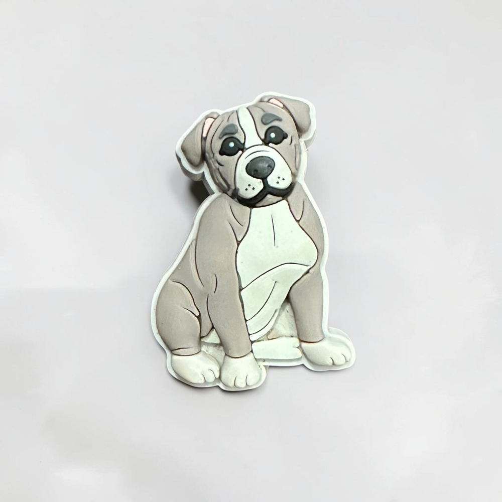 Crocs Jibbitz Pitbull Dog Shoe Charm Grey White Boxer Puppy Unisex One Size
